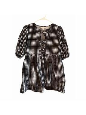 Band of the Free Dress Womens S Black & White Check Tie-Front Babydoll